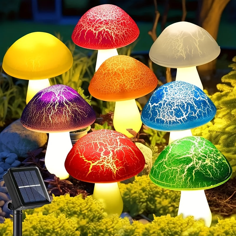 Solar Garden Light, New Solar Mushroom Light with 8 Cracked Mushrooms, Outdoor Landscape Lighting, Colorful Garden Decorative Light, IP65, Suitable for Yard, Lawn And Terrace Garden, Durable Solar Panel Lawn Light with 8 LEDs