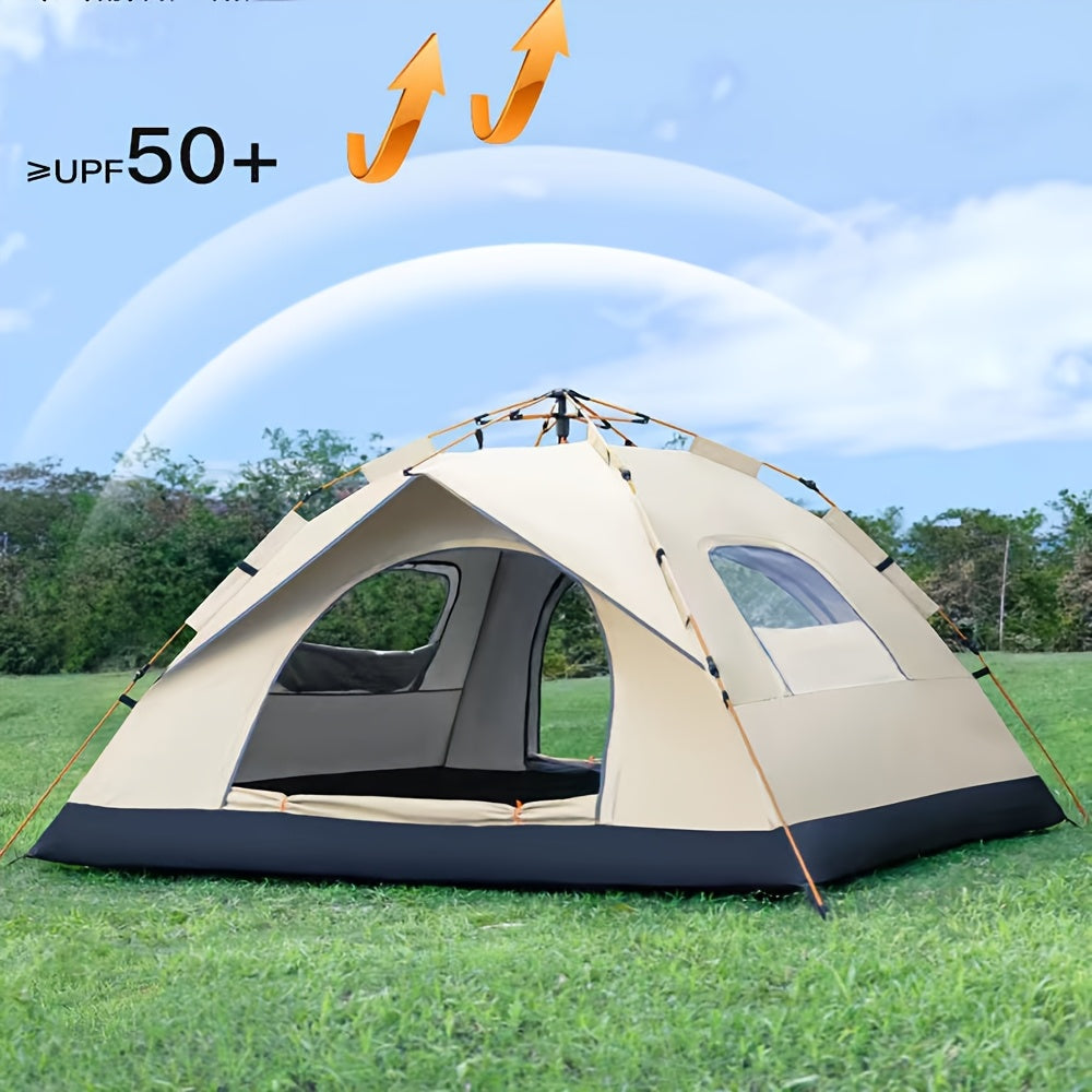 4-Person Automatic Pop-Up Tent, Light Brown, Square, Zipper Closure, Oxford Cloth, Glass Fiber Frame, Portable For Camping, Fishing, Hiking, Mountaineering, Hunting