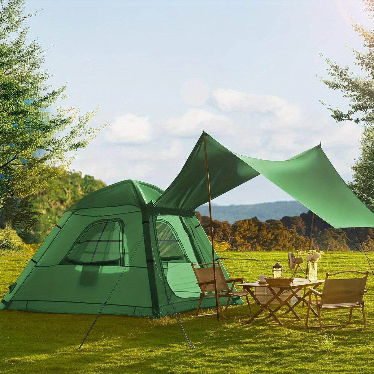 OYEROL Inflatable Camping Tent OYEROL 2-4 Person Inflatable Camping Tent | Oxford Portable Free-Standing Family Cabin Tent with Pump & Extended Canopy, Easy Set-Up for Hiking