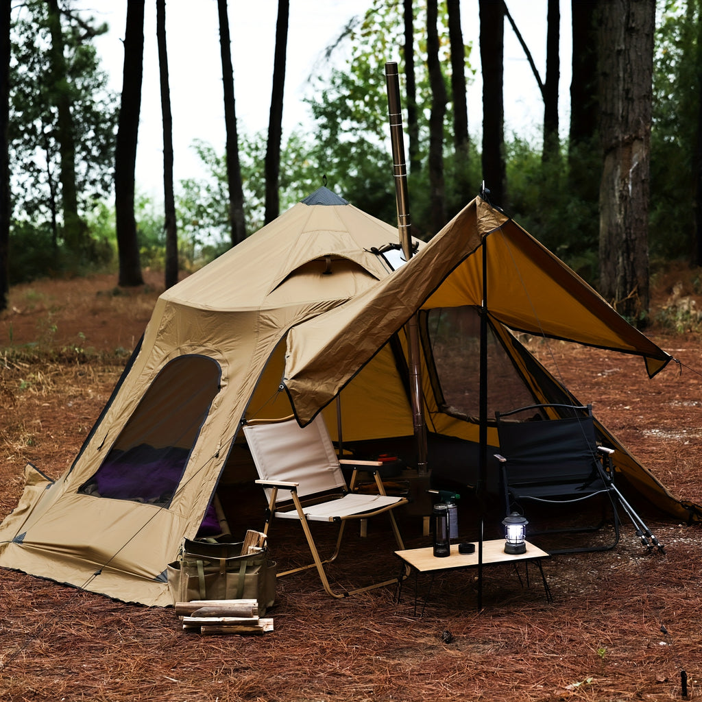 2-Person Dandelion Shell Bell-Shaped 4-Season Hot Tent | Waterproof, Windproof & Lightweight for Camping, Hiking & Outdoor Adventures | Beige, Polyester Blend, Easy Setup with Zipper Closure, Camping Accessories