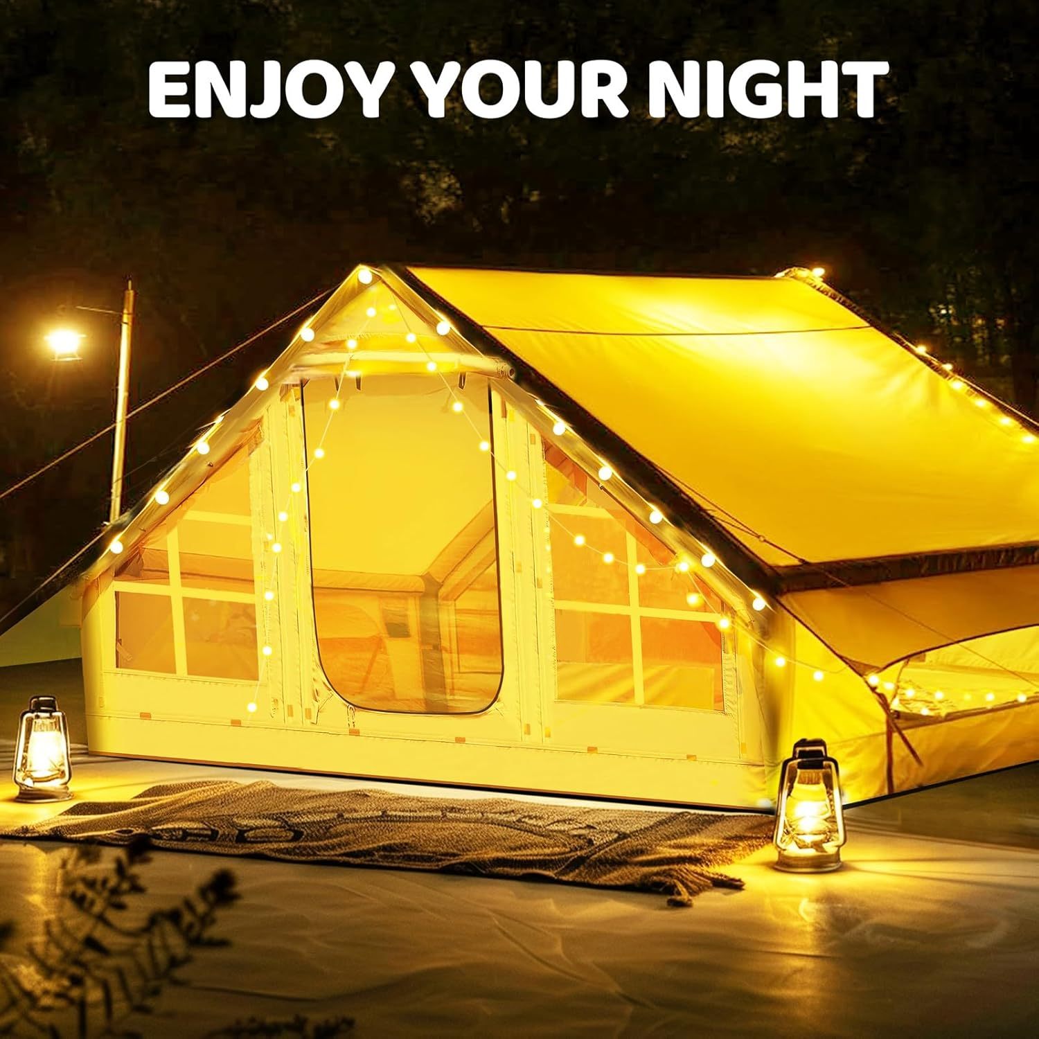 House To Live In .Inflatable Camping Tents With Hand Pump, Air Glamping Tents, Easy Setup WaterprootAnd Windproof Blow Up Tent, 4 Seasons Oxford Cabin Tent With Mesh & ChimneyWindow.