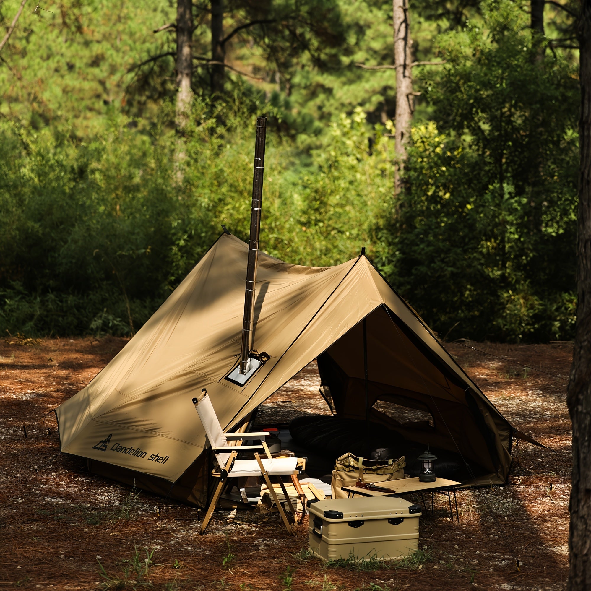 1-2 Person 4 Season Camping Tent With Stove Jack - Waterproof & Windproof Hot Tent, Lightweight And Weatherproof, Ideal For Hiking, Hunting, Fishing, Includes Carry Bag