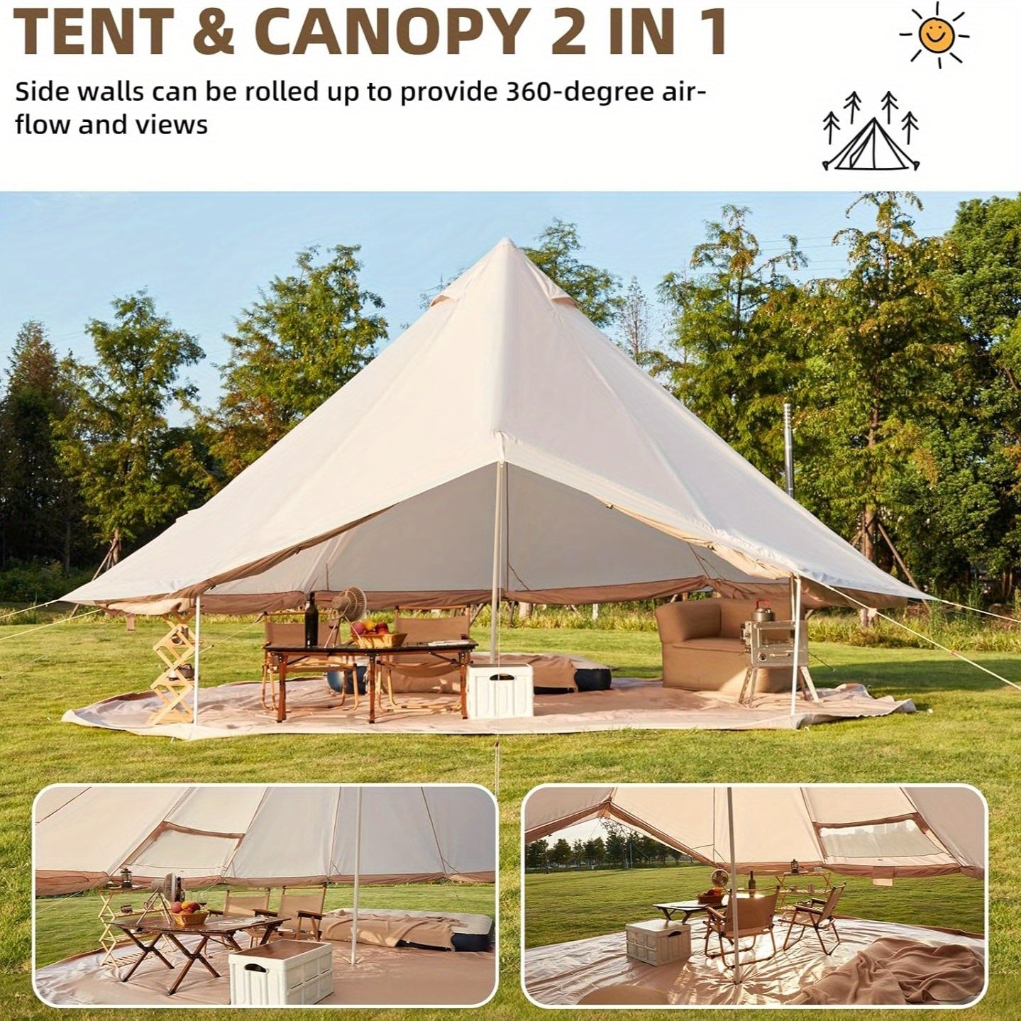 Bell Tent, YOLENY Yurt Tent 4-10 Person 4 Season Glamping Tents with Stove Jack for Family Camping Outdoor Party, Glamping Tents for Camping - 10\u002F 13.1\u002F 16.4FT