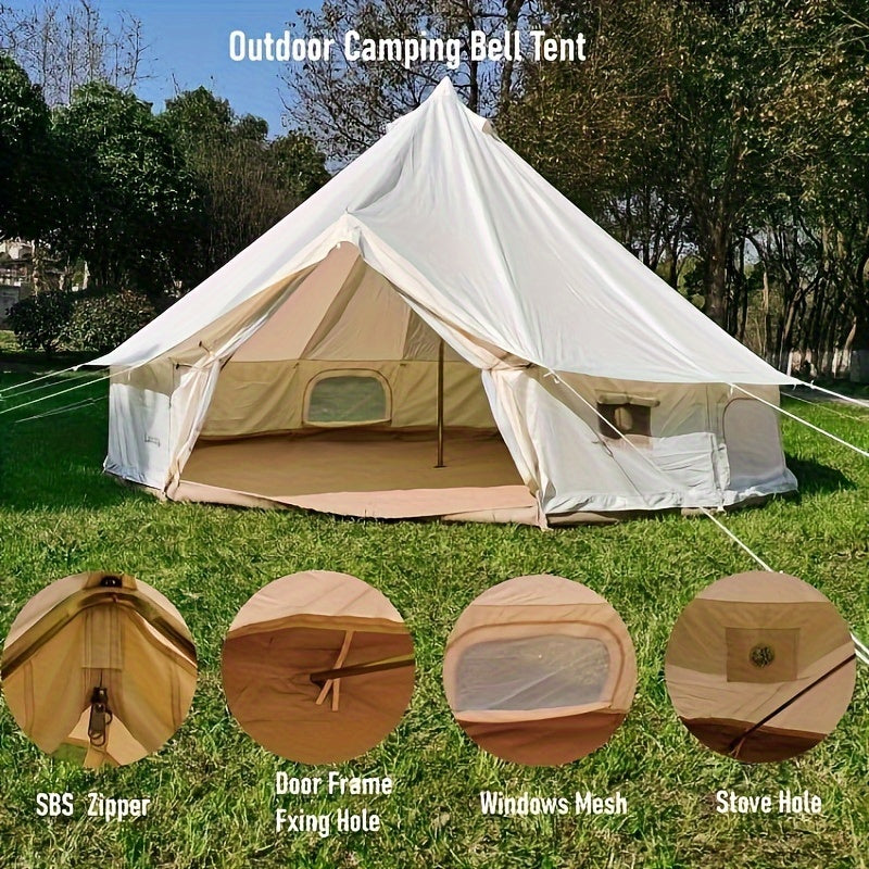 Outdoor Waterproof 19.6FT Oxford Bell Tent, Tent With Zipped In Groundsheet For 8-10 Persons