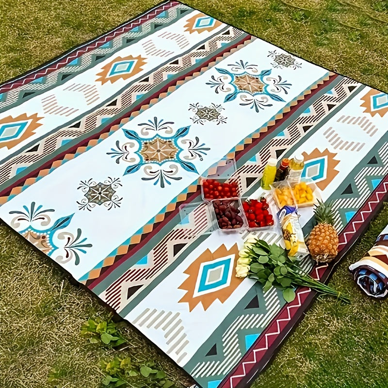 Portable Outdoor Picnic Blanket - Lightweight, Durable Polyester Beach Mat with Stylish Geometric Design for Camping, BBQ, Hiking & Travel, Camping Accessories