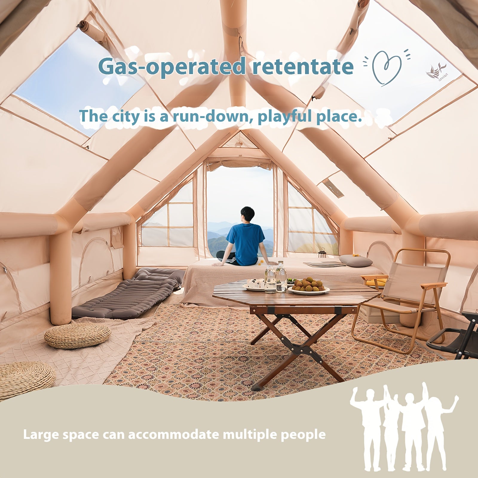 4-6 Person Outdoor Inflatable Camping Tent, Camping Inflatable Tent with Manual Pump, Carpa, Easy to Build And Quickly Inflate, Large Space, Upgraded Ventilation, Suitable for All Seasons, Suitable for Family Outdoor Travel, Camping Etc