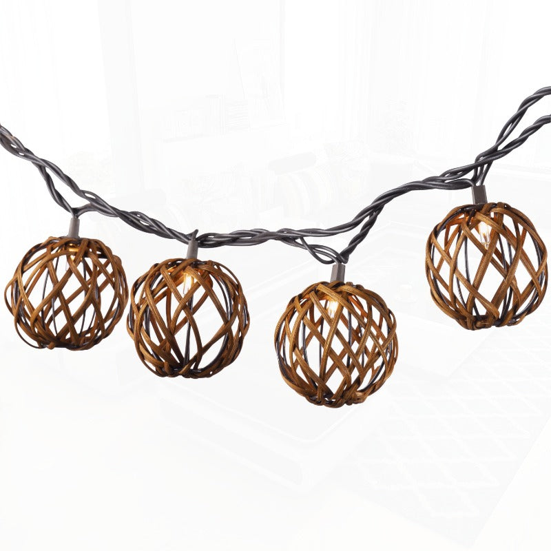 6 Foot Decorative Rattan Sphere Patio String Light, Outdoor Lighting, Festive Illumination, Natural Aesthetic, Boho Chic, Handwoven Spheres, Lightweight Construction, Ambient Lighting, Decorative Lighting, Outdoor Enthusiasts, Cozy Atmosphere