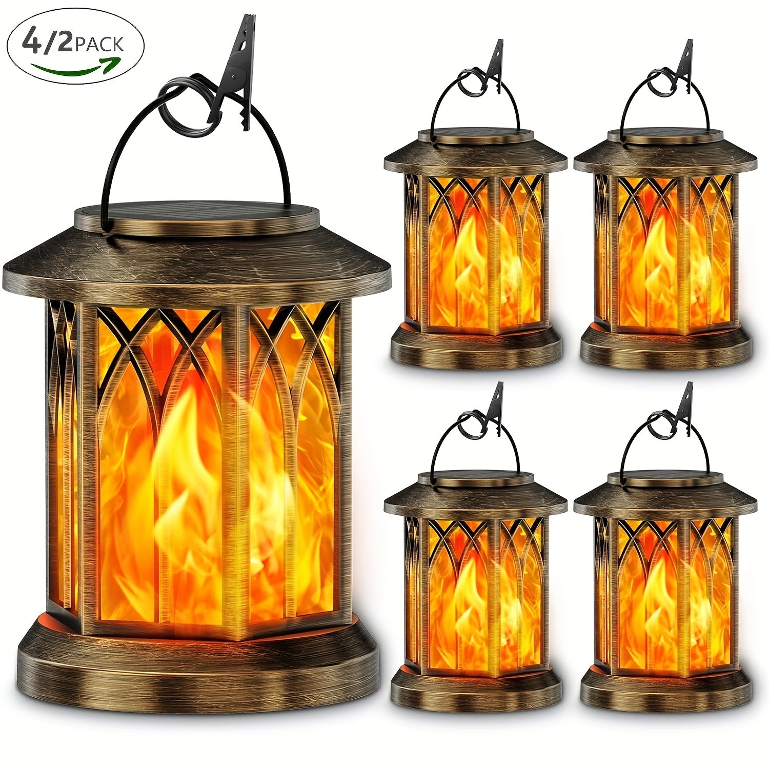 Hanging Solar Lanterns Lights Outdoor, Flickering Flames Solar Lantern Lights Outdoor, 2\u002F4 Pack Solar Hanging Lights Outdoor, Auto On\u002FOff Solar Lantern For Yard Garden Decor, Christmas Decorations, Halloween Decorations (Bronze\u002FBlack)