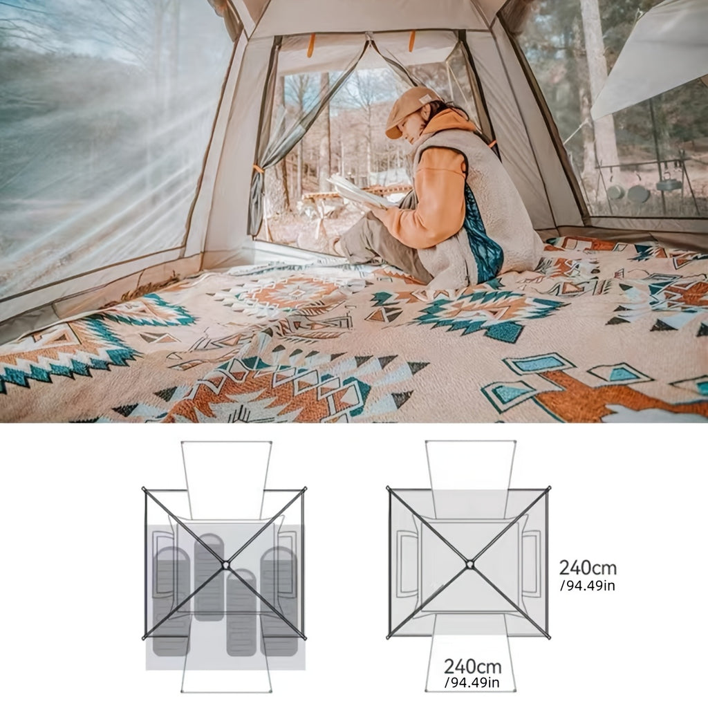 1pc Quick Setup Camping Tent, 4 Ventilated Windows, 240x240cm, Square Shape, Polyester Fabric, Fiberglass Frame, Basic Waterproof, Dual-layer Mesh Door, Outdoor Shelter for Adults and Kids
