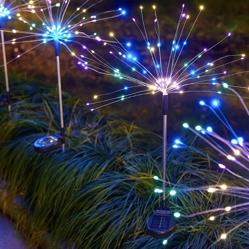 120 LED Solar Fireworks Lights, Starburst Fairy Lights with 8 Lighting Modes, IP4X, Solar Powered Pathway Lights for Patio, Yard, Christmas Holiday Decor, Plastic & Copper Material, No Feather, 800Mah Lithium Battery