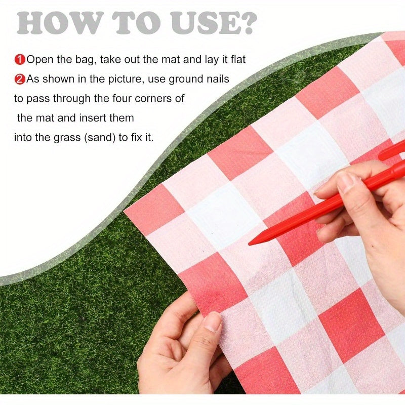 6pcs Disposable Outdoor Picnic Blankets 70.939; 39; x70.939; 39; Thicken Foldable Waterproof Picnic Mats Gingham Oil Proof Camping Blankets with 4 Ground Spikes for Beach Travel Hiking Conrts Grass