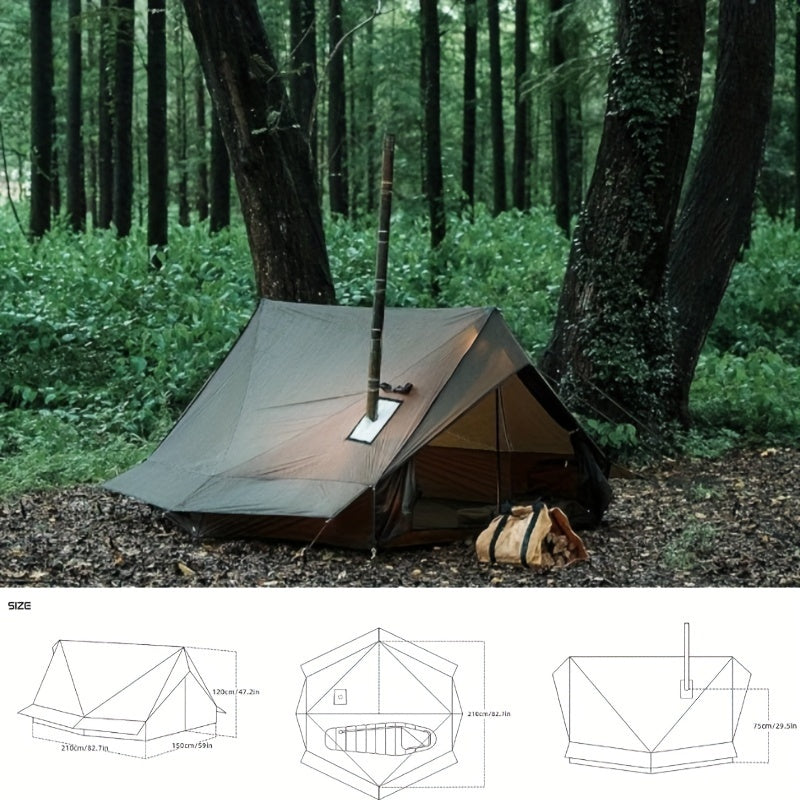 1-2 Person 4 Season Camping Tent With Stove Jack - Waterproof & Windproof Hot Tent, Lightweight And Weatherproof, Ideal For Hiking, Hunting, Fishing, Includes Carry Bag