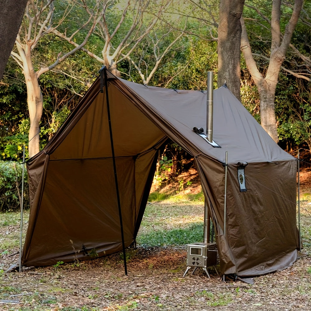 8-Person Spacious Light Brown Wall Tent with Snow Skirt - Durable Polyester, Zippered Closure, All-Season Camping Tent for Outdoor Adventures, Camping Essentials | Spacious Tent | Durable Fabric