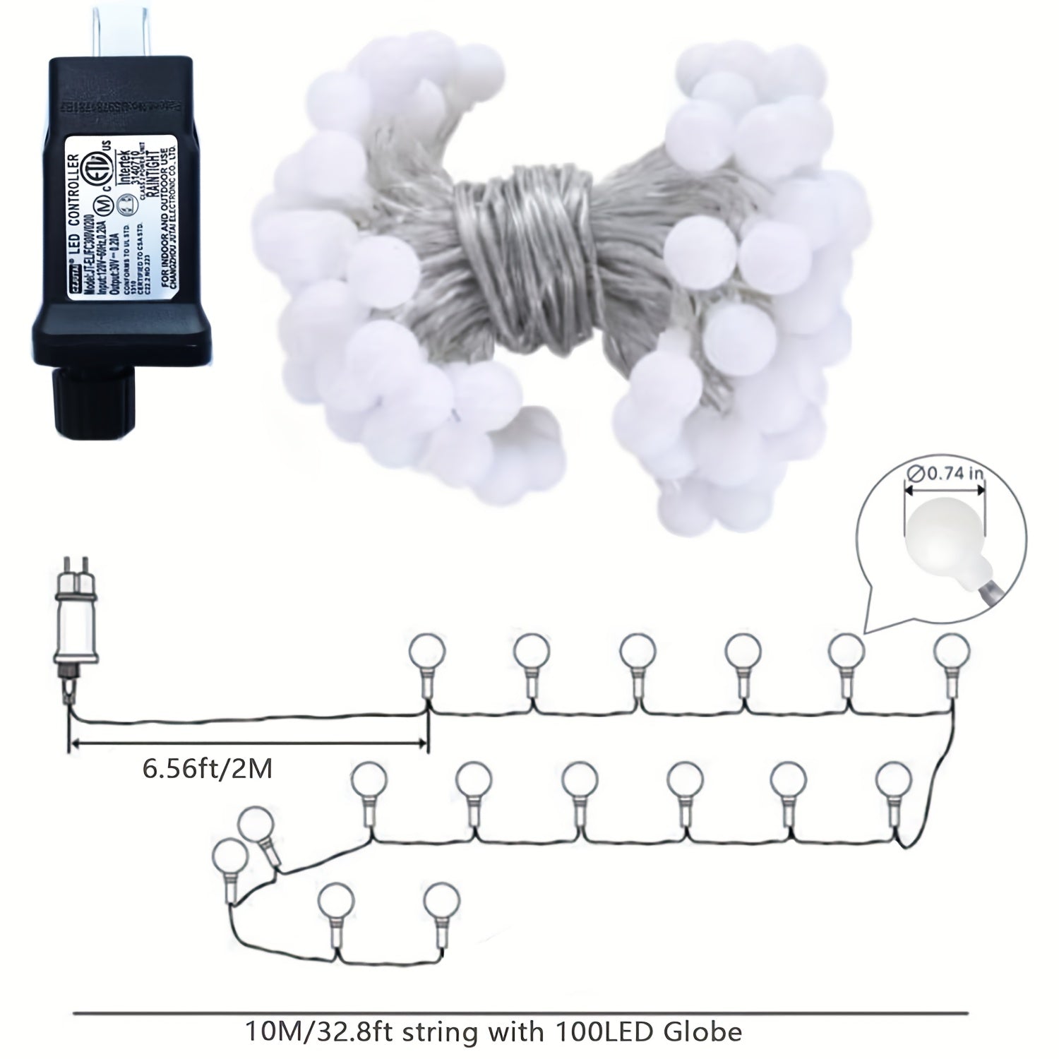 100LED Globe String Lights, 32.8FT Christmas Theme Rope Light, 8 Modes With Remote Timer, Plug-in, Waterproof Fairy Lights, Illuminate Christmas Parties, Christmas Bedroom Decor, Suitable For Indoor & Outdoor Wedding Decor.