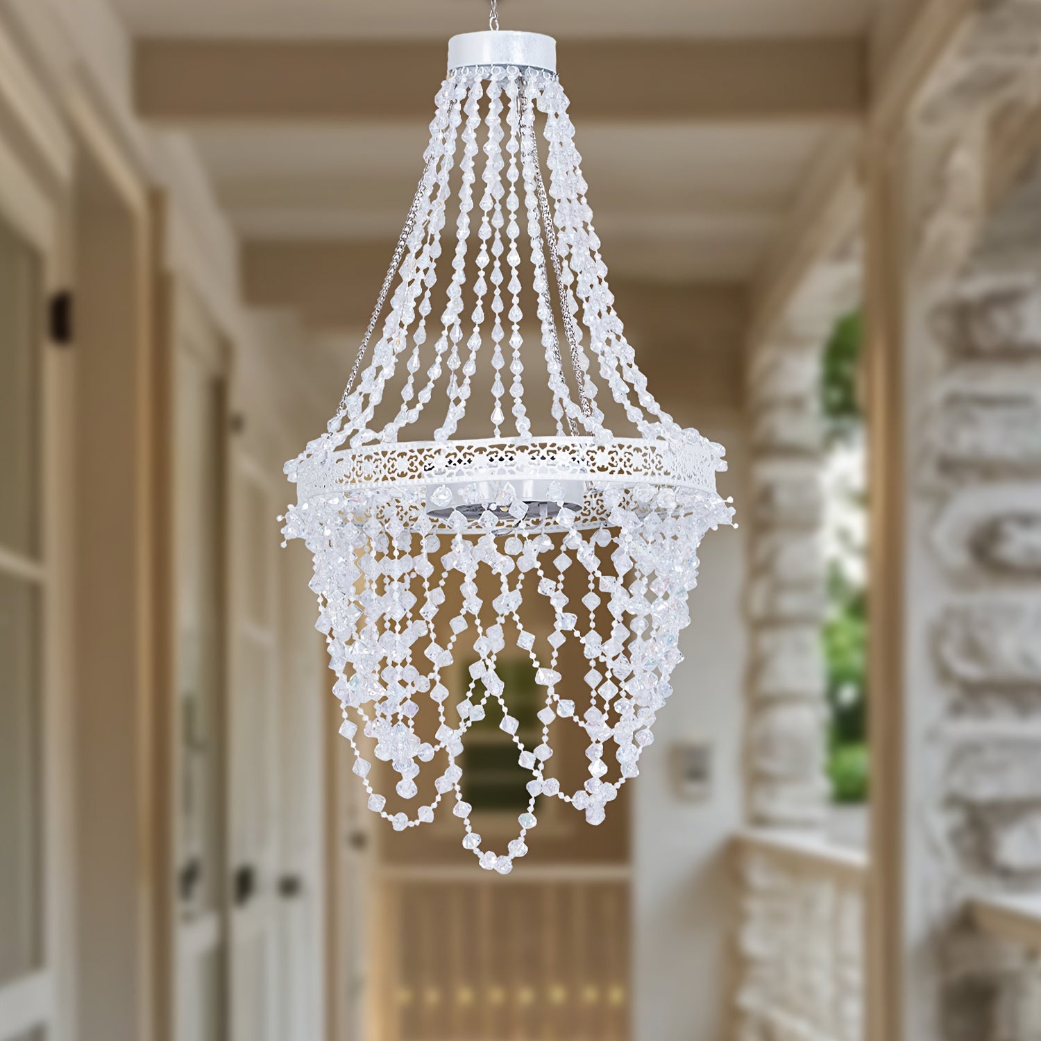 Solar Hanging Crystal Chandelier Outdoor Garden Decorative Lights Powerful Lithium Battery 54 Warm White LEDs Waterproof Hanging Lantern For Garden, Yard, Patio, Gazebo, Party, Wedding