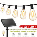 50\u002F 100 Ft Solar Outdoor String Light, Usb-Rechargeable Patio Rope Light, 2700K Warm White, Weather Resistant Material, 12+1\u002F 24+1 Breakproof ST38 E12 Bulb for Patio, Backyard, Porch, Outdoor Pool