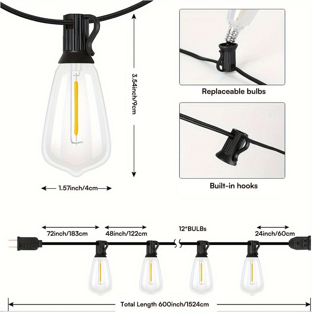 100ft LED Outdoor String Lights, 0.6W\u002F Bulb, 2700K Patio Lighting with ST38 Edison Bulbs, Connectable Hanging Lights for Yard & Porch