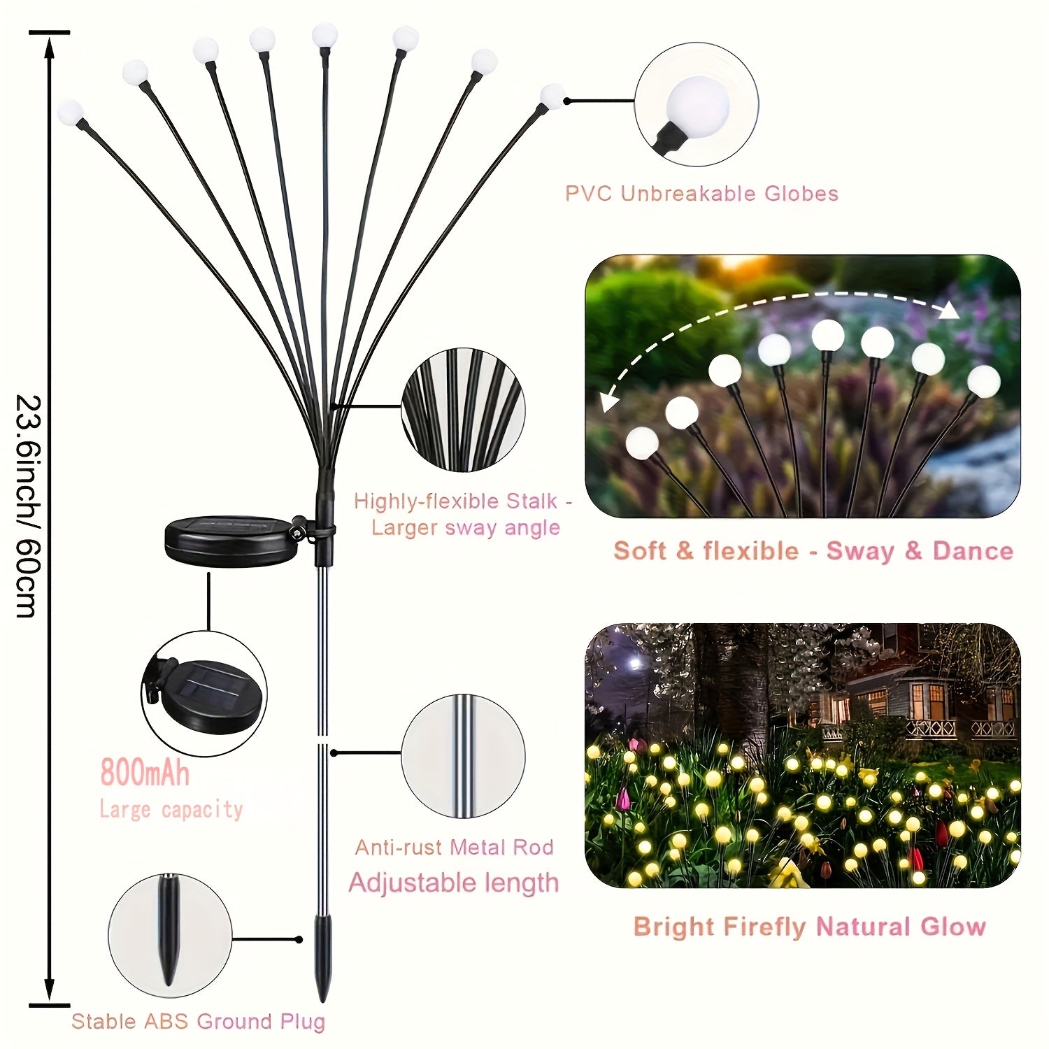 6-Pack 48 LED Solar Garden Lights, Solar Swaying Light, Sway By Wind, Solar Firefly Lights Outdoor Landscape Decoration Lights, Yard, Pathway, Parties, Camping, RGB Color, Warm White (6Pack\u002F 4Pack\u002F 2Pack)