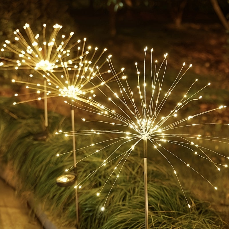 120 LED Solar Fireworks Lights, Starburst Fairy Lights with 8 Lighting Modes, IP4X, Solar Powered Pathway Lights for Patio, Yard, Christmas Holiday Decor, Plastic & Copper Material, No Feather, 800Mah Lithium Battery