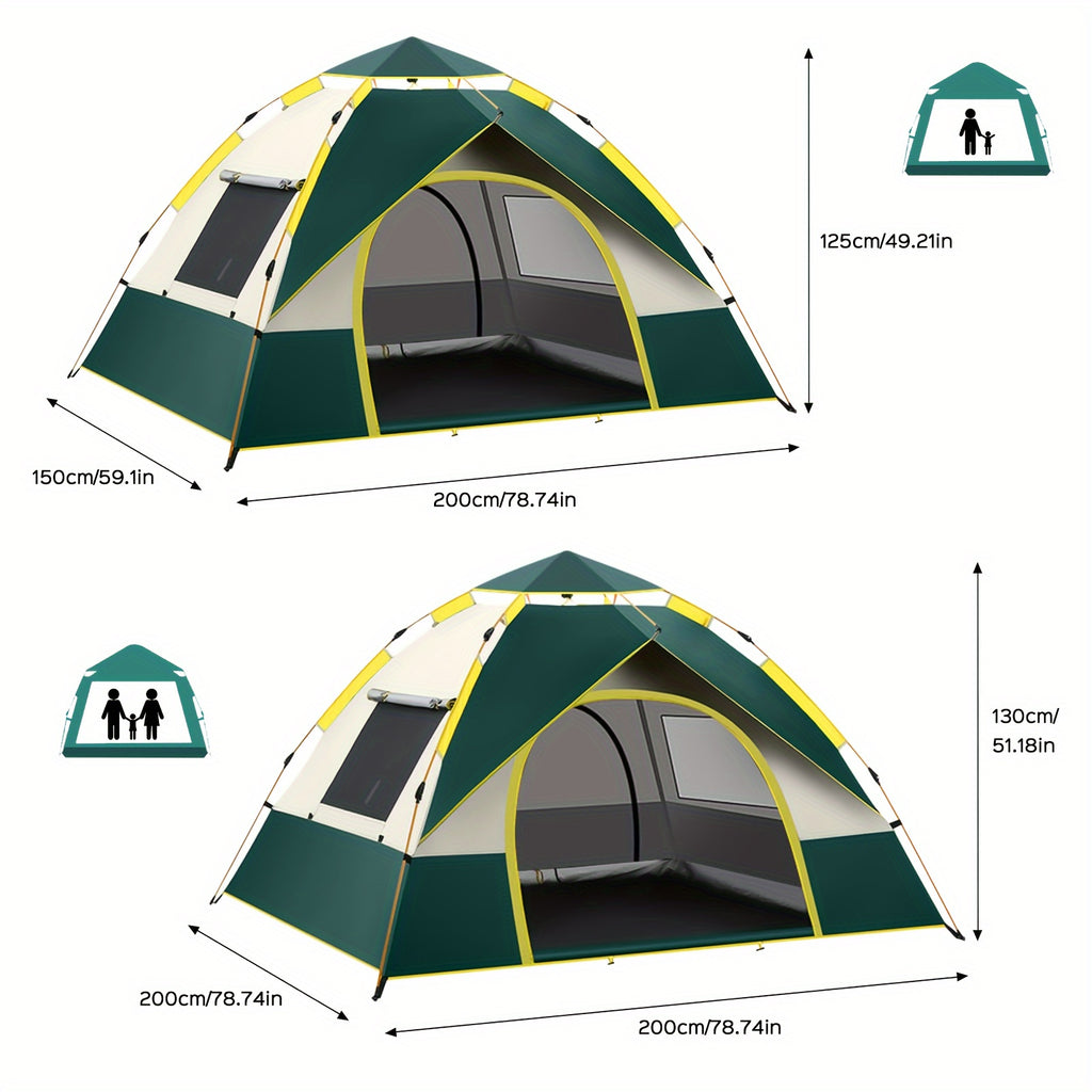 1-4 Person Camping Tents, Fully Automatic Quick Opening Camping Tent, High Quality Windproof Tent, Dual Doors And Windows for Superior Ventilation,, Portable,, Ideal for Outdoor Camping, Hiking, Mountaineering, And Travel
