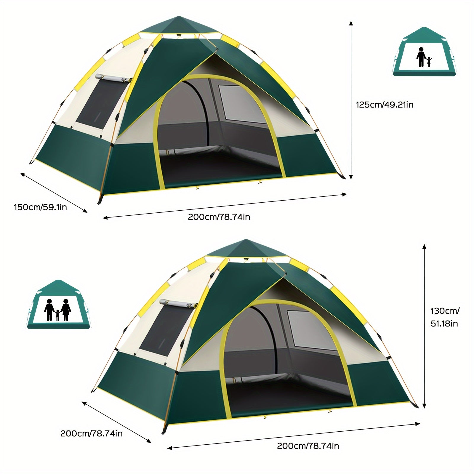 1-4 Person Camping Tents, Fully Automatic Quick Opening Camping Tent, High Quality Windproof Tent, Dual Doors And Windows for Superior Ventilation,, Portable,, Ideal for Outdoor Camping, Hiking, Mountaineering, And Travel