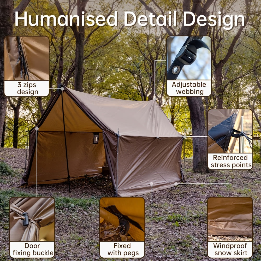 8-Person Spacious Light Brown Wall Tent with Snow Skirt - Durable Polyester, Zippered Closure, All-Season Camping Tent for Outdoor Adventures, Camping Essentials | Spacious Tent | Durable Fabric