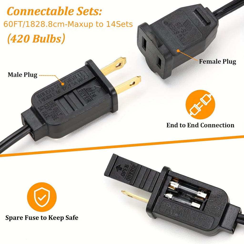 60FT 120FT 200FT LED Outdoor String Lights, Patio Lights With 52 Shatterproof ST38 Edison Bulbs, 2700k Dimmable Connectable Lights String, Outside Hanging String With Hooks For Party Xmas Bistro, Halloween, Christmas Decoration