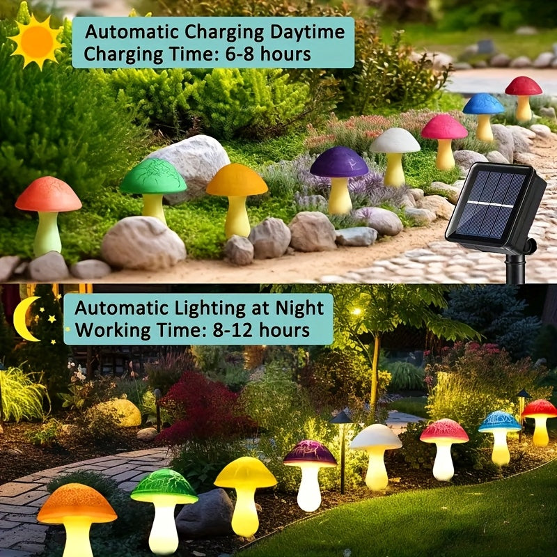 Solar Garden Light, New Solar Mushroom Light with 8 Cracked Mushrooms, Outdoor Landscape Lighting, Colorful Garden Decorative Light, IP65, Suitable for Yard, Lawn And Terrace Garden, Durable Solar Panel Lawn Light with 8 LEDs
