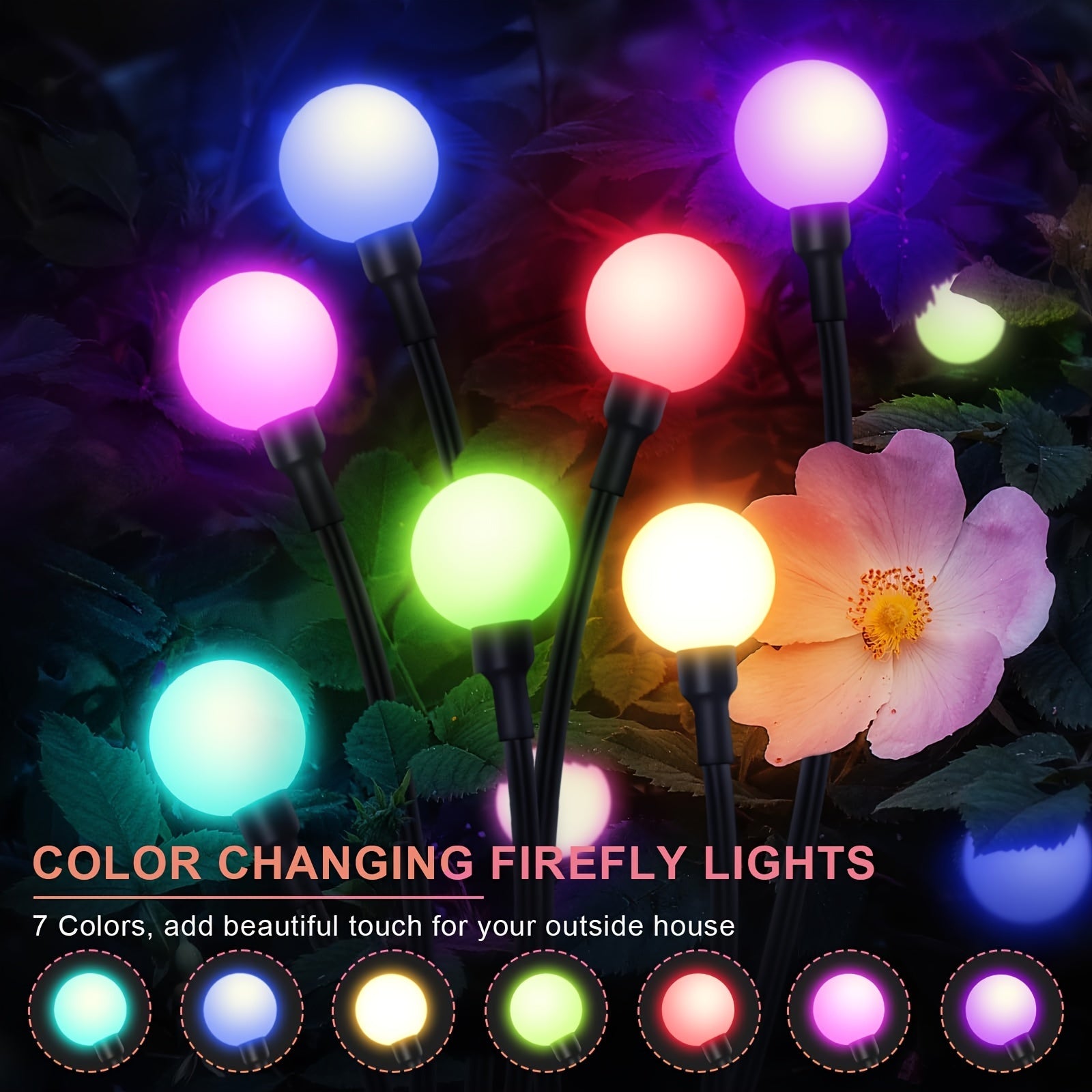 6-Pack 48 LED Solar Garden Lights, Solar Swaying Light, Sway By Wind, Solar Firefly Lights Outdoor Landscape Decoration Lights, Yard, Pathway, Parties, Camping, RGB Color, Warm White (6Pack\u002F 4Pack\u002F 2Pack)