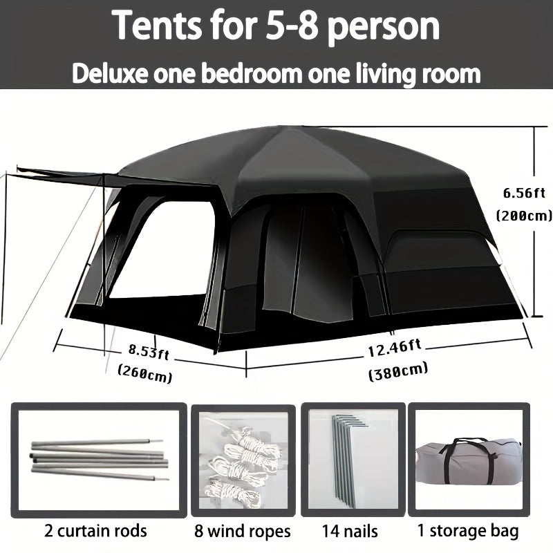 ZONGNAN 14.1ft X 10ft X 6.58ft Extra Large Tent 10-12 Person, Family Cabin Tents, 2 Rooms, Straight Wall, Waterproof, Double Layer, Big Tent For Outdoor, Picnic, Camping, Family Gathering, Black Tent
