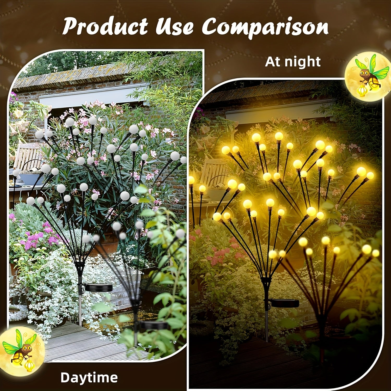 6-Pack 48 LED Solar Garden Lights, Solar Swaying Light, Sway By Wind, Solar Firefly Lights Outdoor Landscape Decoration Lights, Yard, Pathway, Parties, Camping, RGB Color, Warm White (6Pack\u002F 4Pack\u002F 2Pack)