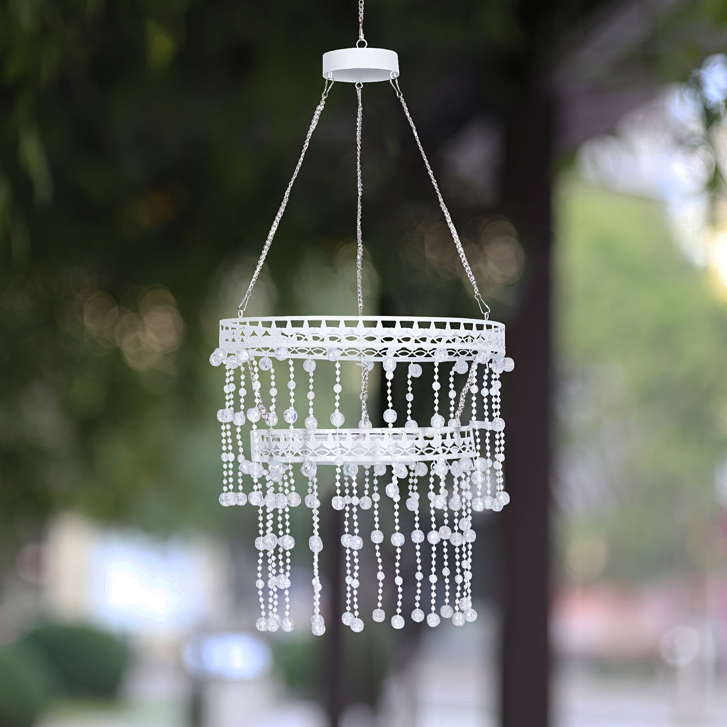 Solar Hanging Crystal Chandelier Outdoor Garden Decorative Lights Powerful Lithium Battery 54 Warm White LEDs Waterproof Hanging Lantern For Garden, Yard, Patio, Gazebo, Party, Wedding