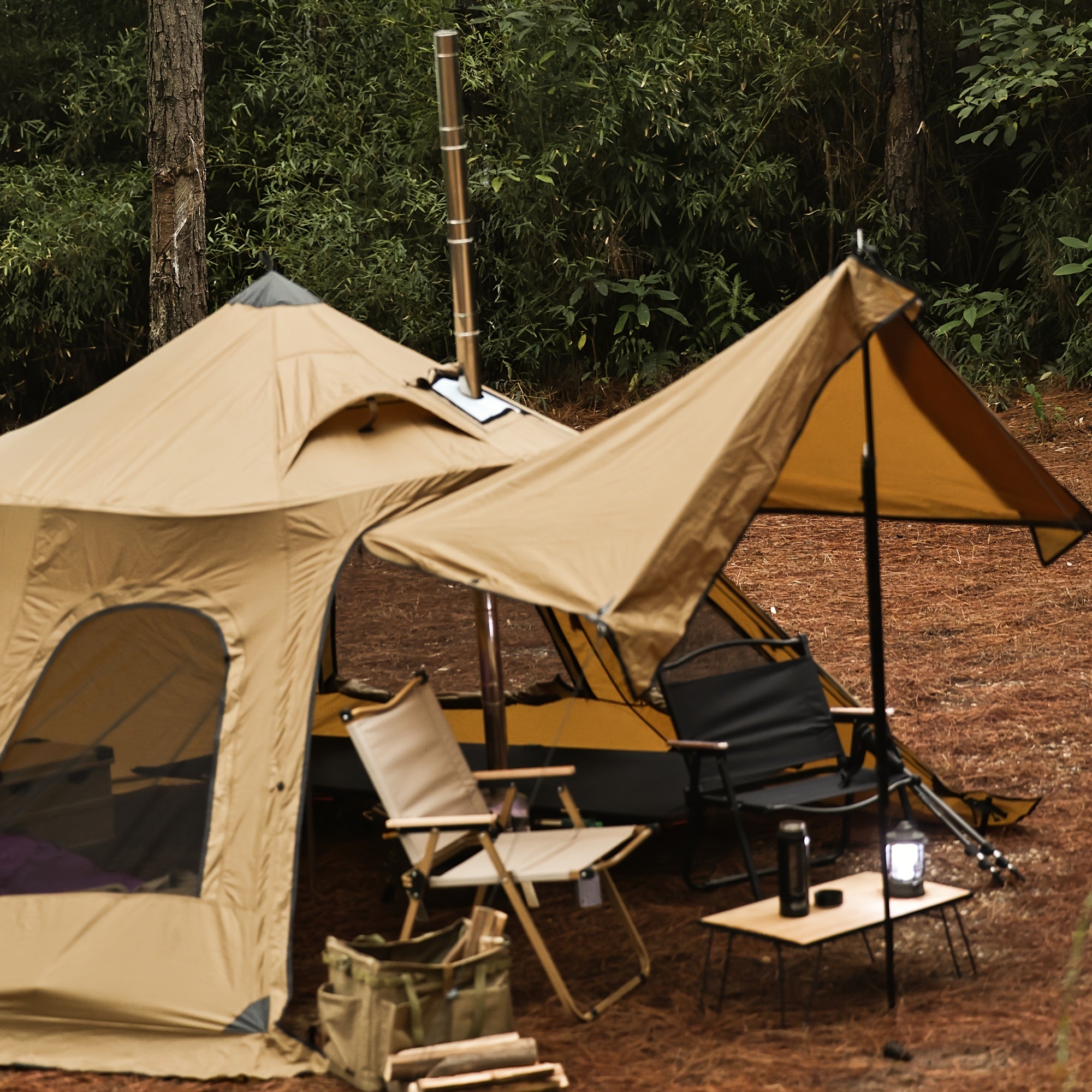 2-Person Dandelion Shell Bell-Shaped 4-Season Hot Tent | Waterproof, Windproof & Lightweight for Camping, Hiking & Outdoor Adventures | Beige, Polyester Blend, Easy Setup with Zipper Closure, Camping Accessories