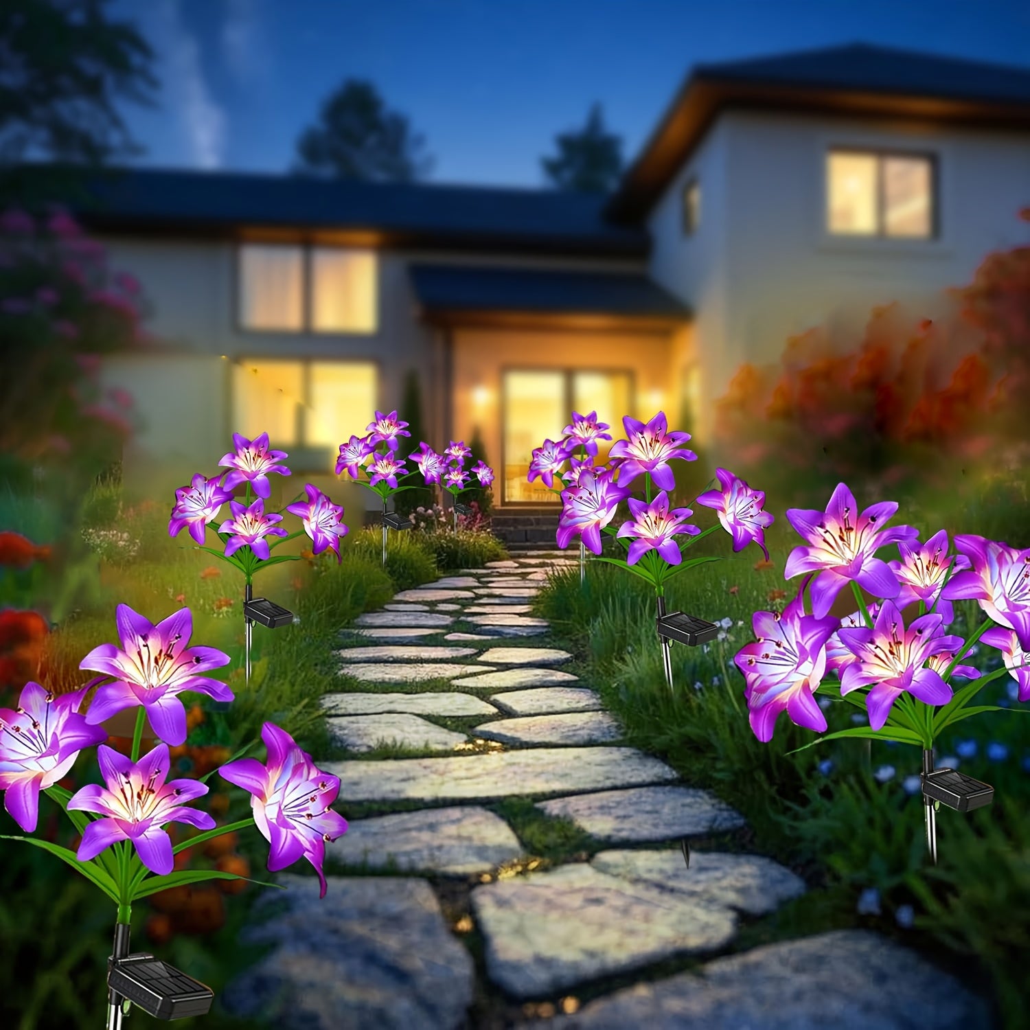 Solar Lights Outdoor Garden Decor, 2\u002F4\u002F6 Pack Of Big Lily Flowers Solar Lights, 7 Color Changing Solar Flowers Outdoor, IPX5 Solar Flowers Lights For Outside Patio Pathway Lawn Yard Decorations