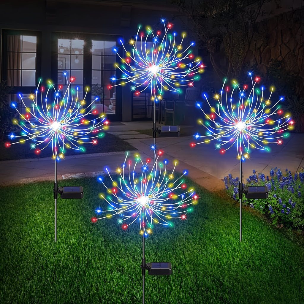 120 LED Solar Fireworks Lights, Starburst Fairy Lights with 8 Lighting Modes, IP4X, Solar Powered Pathway Lights for Patio, Yard, Christmas Holiday Decor, Plastic & Copper Material, No Feather, 800Mah Lithium Battery