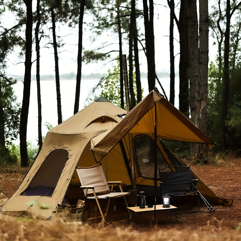 2-Person Dandelion Shell Bell-Shaped 4-Season Hot Tent | Waterproof, Windproof & Lightweight for Camping, Hiking & Outdoor Adventures | Beige, Polyester Blend, Easy Setup with Zipper Closure, Camping Accessories