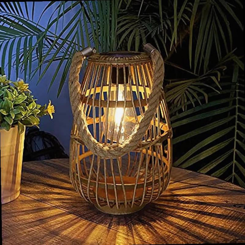 Solar Lantern Outdoor Waterproof Large Rattan Lanterns Decorative Bright Boho Lanterns Lights with Handle Rustic Hanging or Table Lamp for Fence Porch Garden Yard Wedding Decoration Size 7 4 10 6