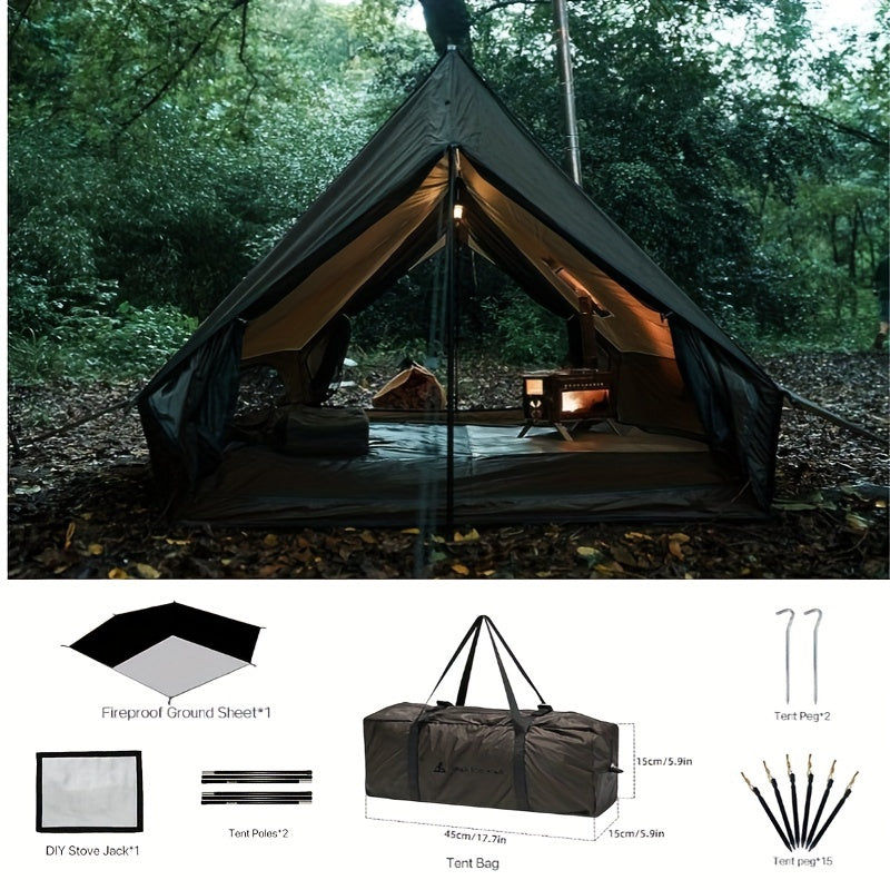 1-2 Person 4 Season Camping Tent With Stove Jack - Waterproof & Windproof Hot Tent, Lightweight And Weatherproof, Ideal For Hiking, Hunting, Fishing, Includes Carry Bag
