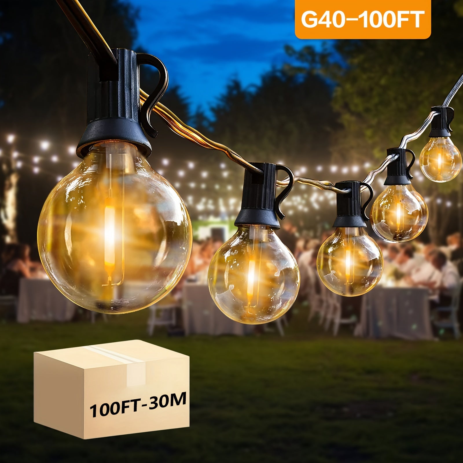 10\u002F25\u002F50\u002F100\u002F200FT 50 G40 Breakproof Bulbs, Outdoor, Retro Ball Hanging Light String, Patio Courtyard Garden Hotel Decorative Lighting, All-weather Use, Commercial Holiday New Year Decorative Lights, Dimmable Plastic Bulb