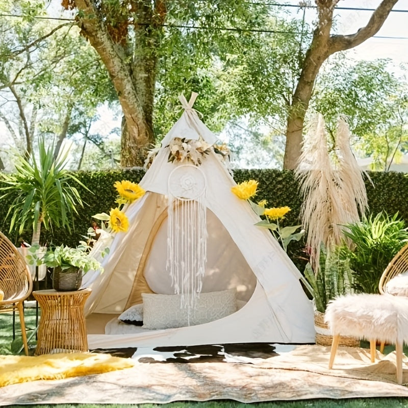 4 Season Pyramid Tent - Portable Cotton Canvas Teepee For Camping, Hiking & Outdoor Adventures - Heavy Duty UV Protection & All Weather Shelter