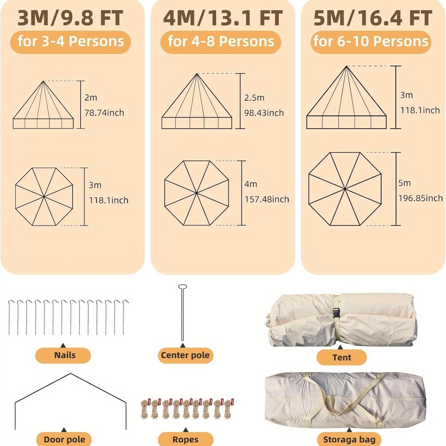 Bell Tent, YOLENY Yurt Tent 4-10 Person 4 Season Glamping Tents with Stove Jack for Family Camping Outdoor Party, Glamping Tents for Camping - 10\u002F 13.1\u002F 16.4FT
