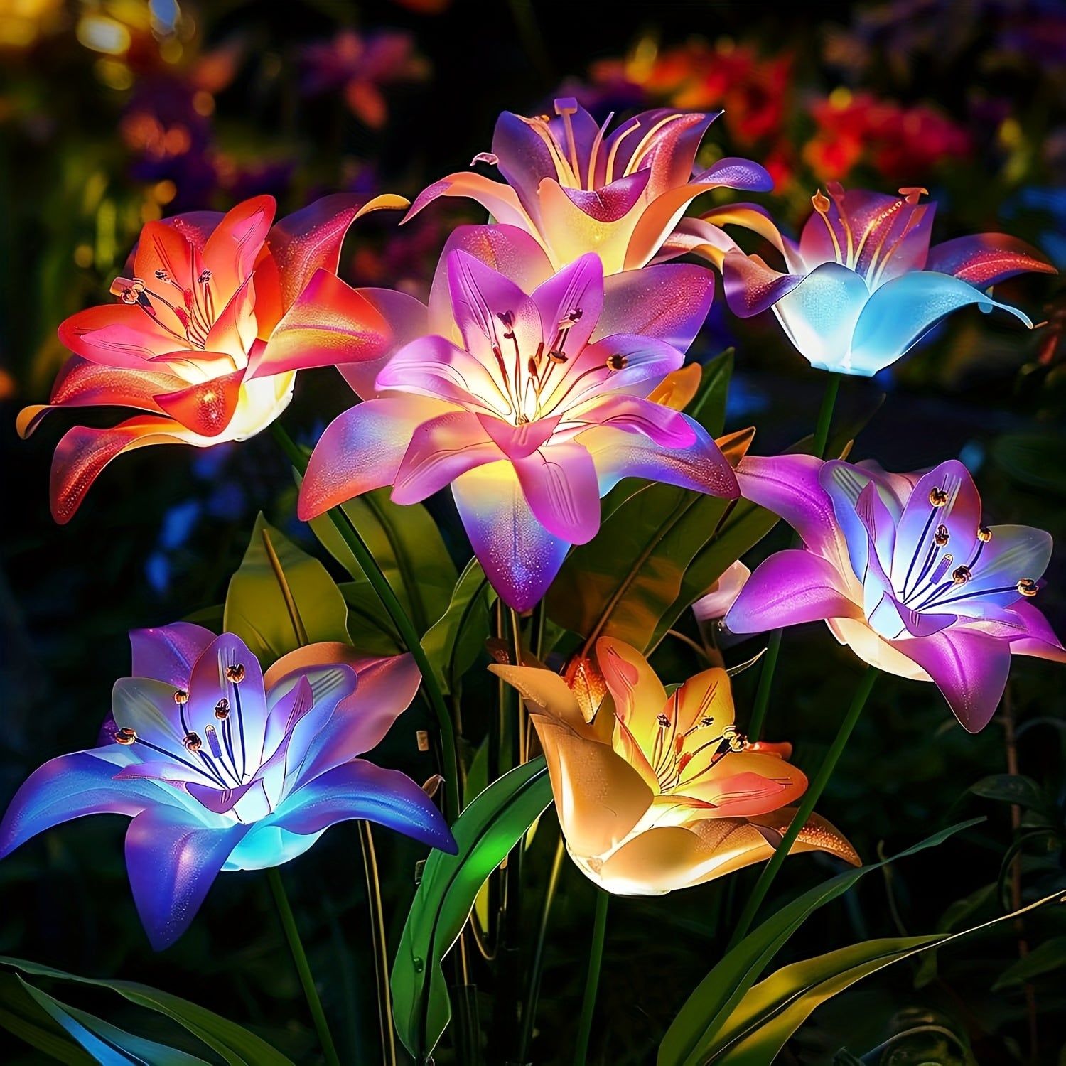 Solar Lights Outdoor Garden Decor, 2\u002F4\u002F6 Pack Of Big Lily Flowers Solar Lights, 7 Color Changing Solar Flowers Outdoor, IPX5 Solar Flowers Lights For Outside Patio Pathway Lawn Yard Decorations