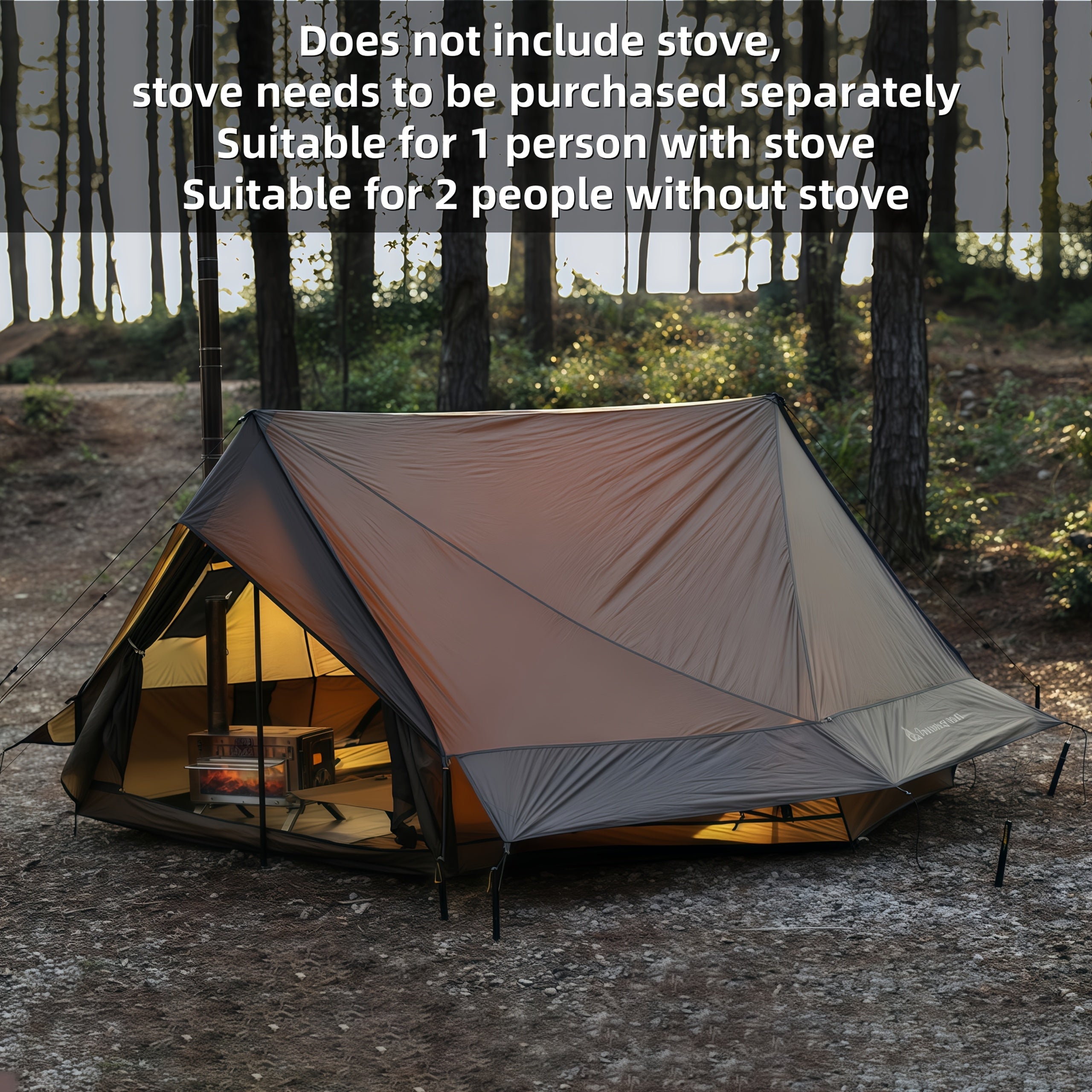 1-2 Person 4 Season Camping Tent With Stove Jack - Waterproof & Windproof Hot Tent, Lightweight And Weatherproof, Ideal For Hiking, Hunting, Fishing, Includes Carry Bag