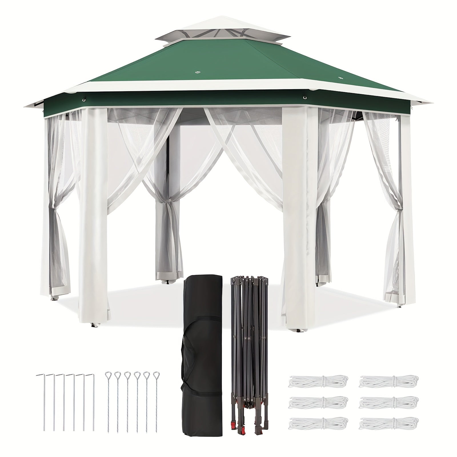 Folding Outdoor Tent, With An Unfolded Size Of 78.74*78.74*78.74inch, PA Coated, Polyester Fabric, With Six Mesh Gauze Covers, Zipper Door, Oxford Fabric, Green + Beige, Suitable For Outdoor Use To Provide Shade And Rain Protection