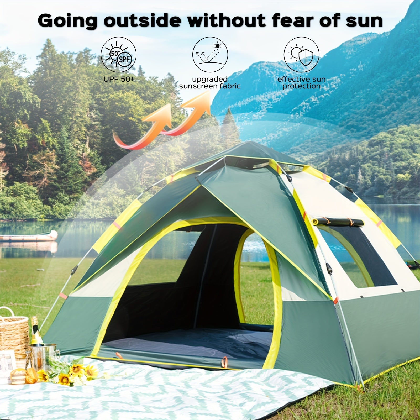 1-4 Person Camping Tents, Fully Automatic Quick Opening Camping Tent, High Quality Windproof Tent, Dual Doors And Windows for Superior Ventilation,, Portable,, Ideal for Outdoor Camping, Hiking, Mountaineering, And Travel