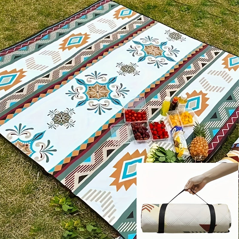 Portable Outdoor Picnic Blanket - Lightweight, Durable Polyester Beach Mat with Stylish Geometric Design for Camping, BBQ, Hiking & Travel, Camping Accessories