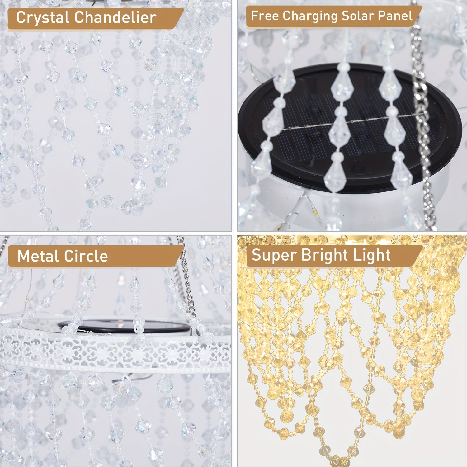 Solar Hanging Crystal Chandelier Outdoor Garden Decorative Lights Powerful Lithium Battery 54 Warm White LEDs Waterproof Hanging Lantern For Garden, Yard, Patio, Gazebo, Party, Wedding