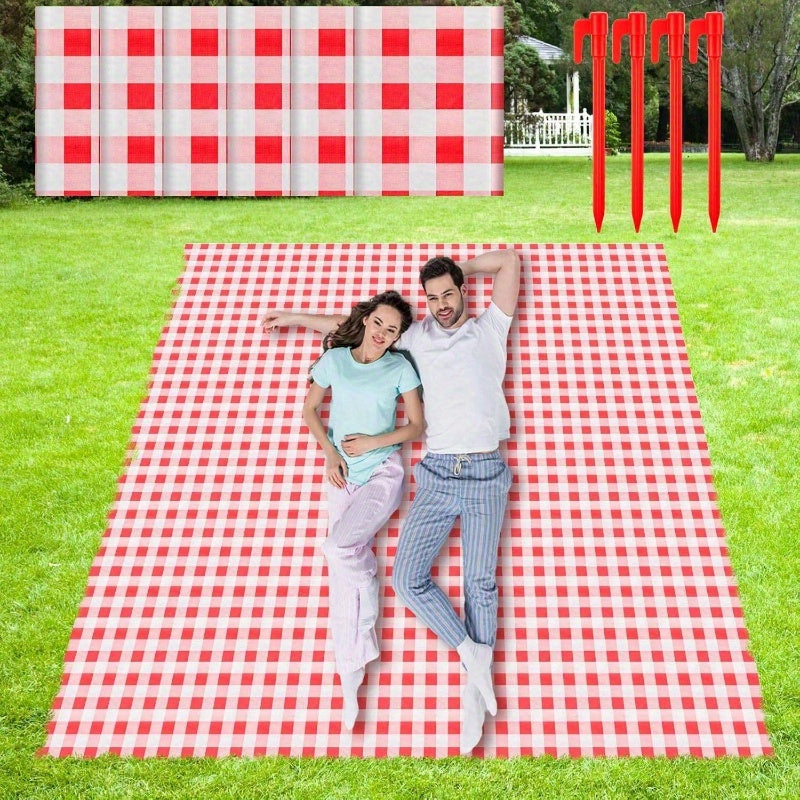 6pcs Disposable Outdoor Picnic Blankets 70.939; 39; x70.939; 39; Thicken Foldable Waterproof Picnic Mats Gingham Oil Proof Camping Blankets with 4 Ground Spikes for Beach Travel Hiking Conrts Grass