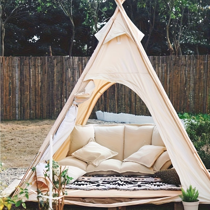 4 Season Pyramid Tent - Portable Cotton Canvas Teepee For Camping, Hiking & Outdoor Adventures - Heavy Duty UV Protection & All Weather Shelter