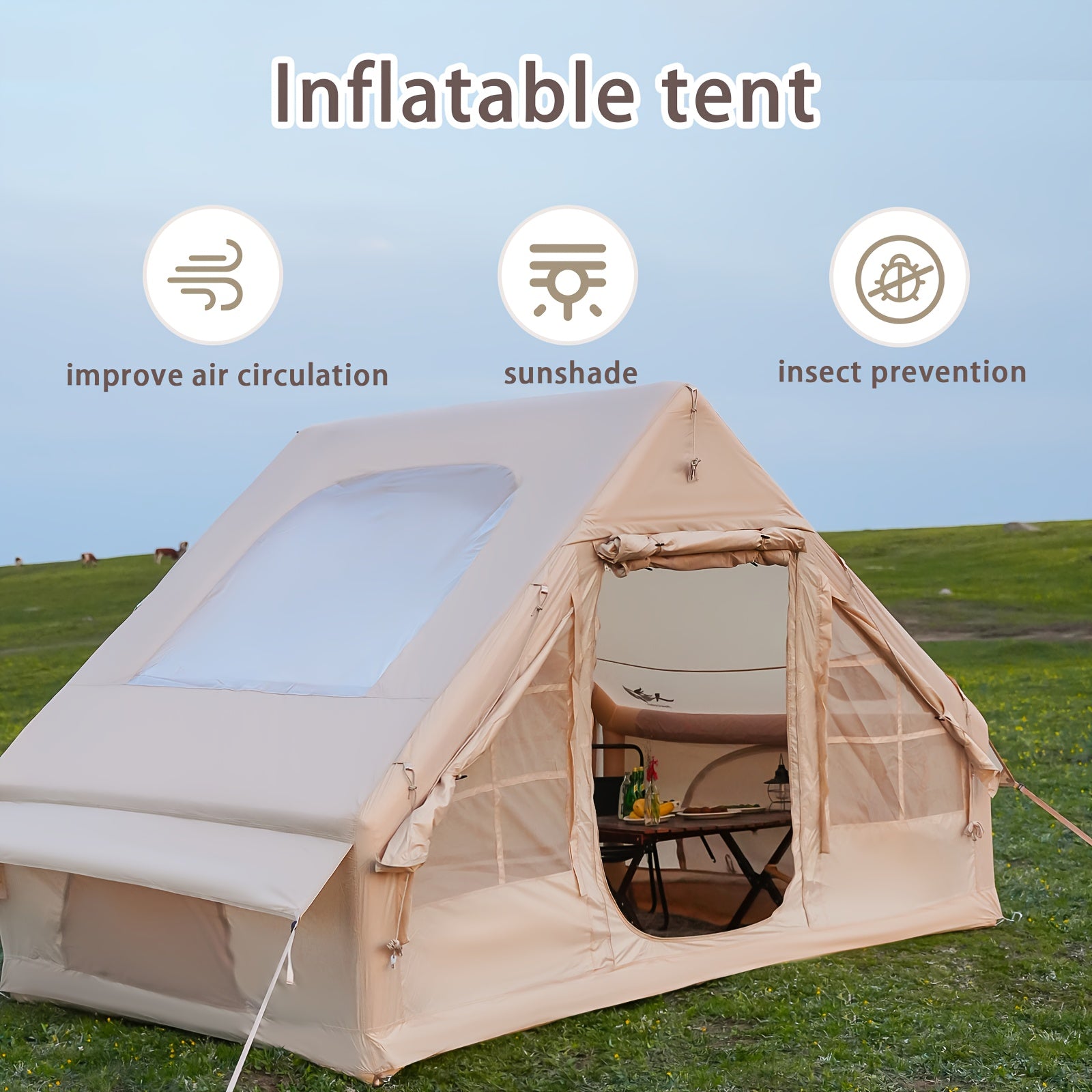 4-6 Person Outdoor Inflatable Camping Tent, Camping Inflatable Tent with Manual Pump, Carpa, Easy to Build And Quickly Inflate, Large Space, Upgraded Ventilation, Suitable for All Seasons, Suitable for Family Outdoor Travel, Camping Etc